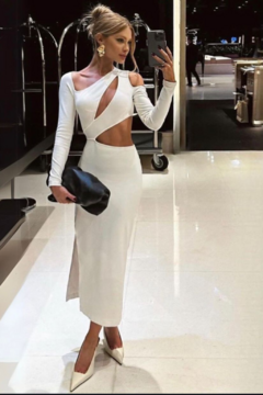 VESTIDO MIDI COM RECORTES OFF WHITE