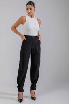 CALÇA CARGO PESPONTADA PRETO