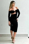 VESTIDO EM TULE DRAPEADO PRETO