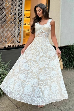 VESTIDO MIDI DE RENDA AREIA ALMERÍA - comprar online