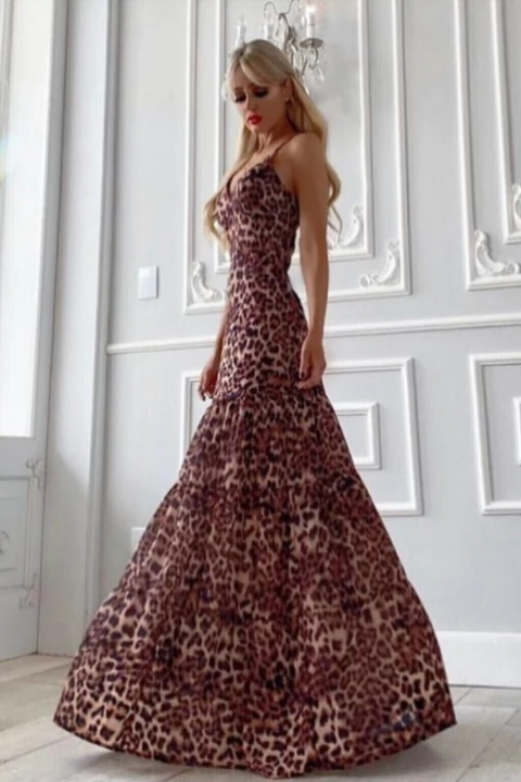 VESTIDO LONGO CREPE DE SEDA ANIMAL PRINT