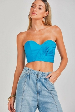 TOP COM ZIPER E LASTEX AZUL TURQUESA