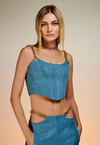 Top jeans com alças em correntes