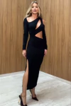 VESTIDO MIDI COM RECORTES PRETO