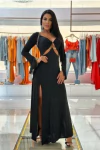VESTIDO LONGO COM FENDA PRETO