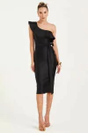 VESTIDO UM OMBRO SÓ COM BABADOS PRETO