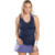 Modelo vistiendo una musculosa Nox Pro azul marino para mujeres.