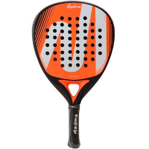 Paleta de pádel Madma Pro Label 3.4 Eva Soft con diseño moderno en color naranja y negro.