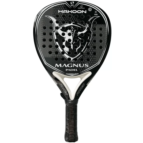 Paleta de pádel Magnus Hakoon Negra Eva Soft con diseño moderno en color negro y detalles blancos.
