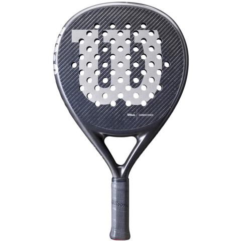 Paleta de pádel Wilson Carbon Force LT 2 Eva Soft en color negro con detalles en gris, ideal para jugadores que buscan control y potencia.