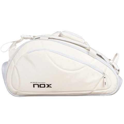Paletero Nox Pro Series Blanco para pádel, bolso deportivo de gran capacidad con compartimentos y diseño elegante.