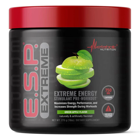 Pre workout E.S.P. EXTREME 50 SERV 275 grs sabor gree apple de Metabolic Nuitrition