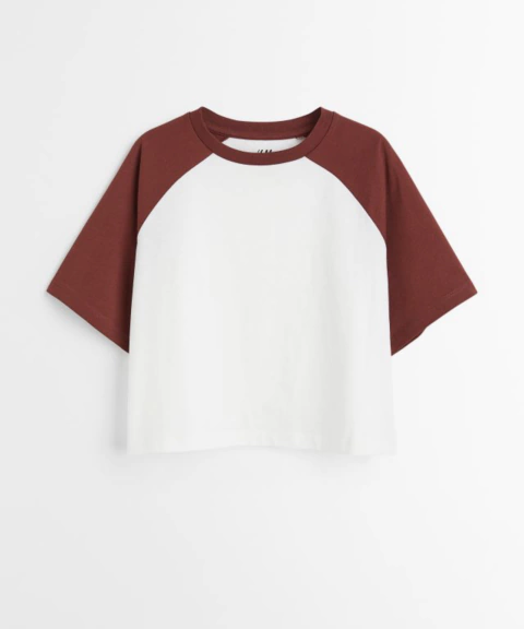 Remera corta marrón y blanca HyM