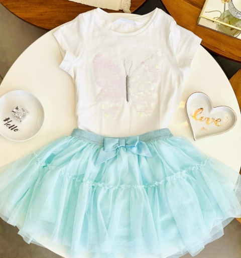 Pollera tul aquamarina