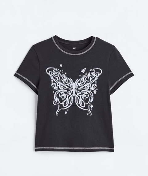 Remera mariposa gris