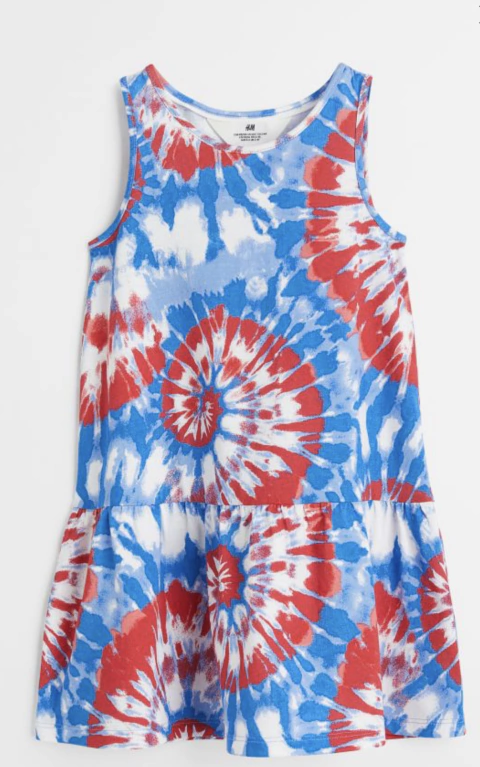 Vestido batik azul y rojo