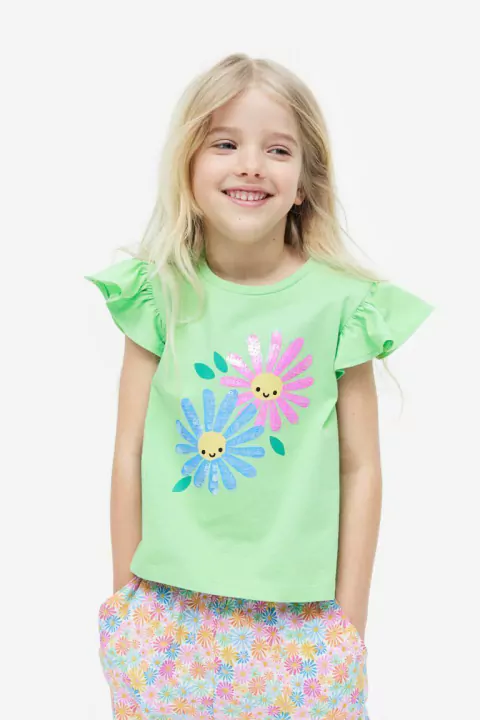 Remera verde c/lentejuelas HyM