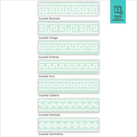 Guarda en Venecitas. Verde claro y blanco. Alto: 22 cm Precio por metro Lineal