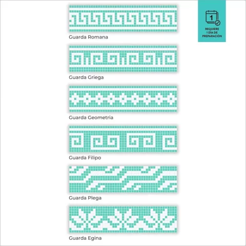 Guarda en Venecitas. Aguamarina y blanco. Alto: 24 cm Precio por metro Lineal