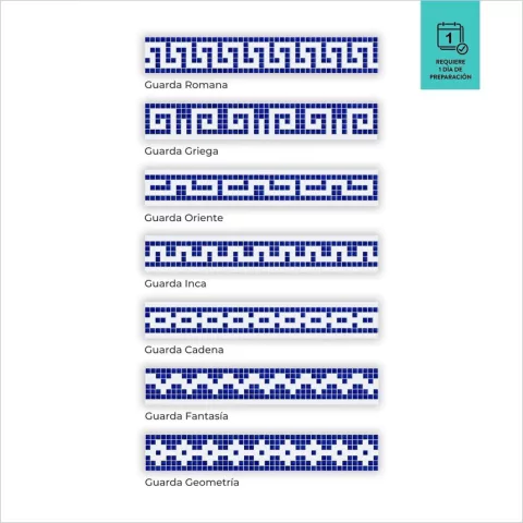 Guarda en Venecitas. Azul cobalto y Blanco. Alto: 15,2cm. Precio por metro Lineal