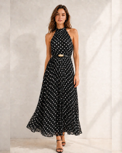 Vestido Longo de Poá com Cinto