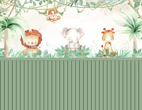 Papel de Parede Aquarela Safari com ripado- PDP17