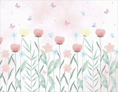 Papel de Parede Aquarela Jardim com borboletas- PDP22
