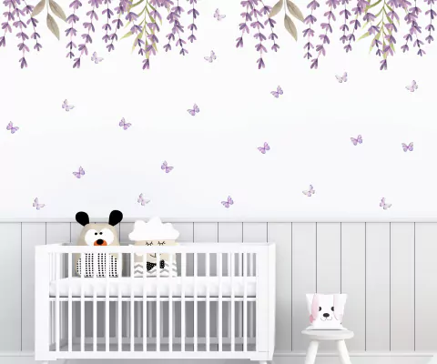 Cartela de adesivo cortina de lavanda com borboletas