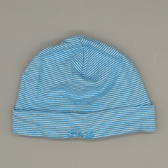 Gorrito Gabriela de Bianchetti Talle 3 meses rayado turquesa y blanco