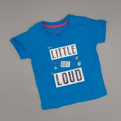 Remera Primark Talle 6-9 meses azul estampa LITTLE BUT LOUD
