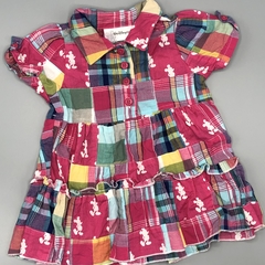 Vestido Disney Talle 6 meses fibrana cuadrillé multicolor fucsia estampa Mickey volados - comprar online