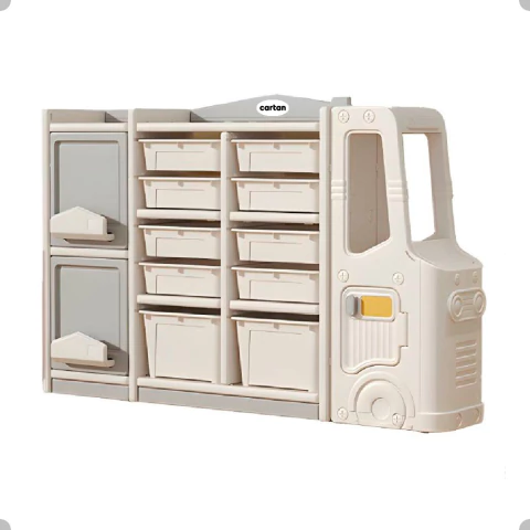 Organizador de Juguetes Montessori Camión con 10 Cajones y 2 Puertas Beige KIFU200