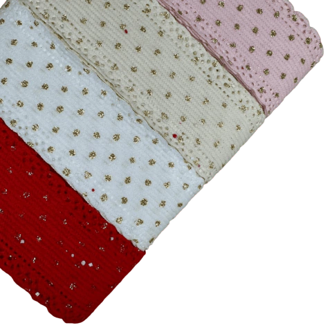 Fita Veludo Trabalhado Borda Escalope Poá Dourado (38mm) 