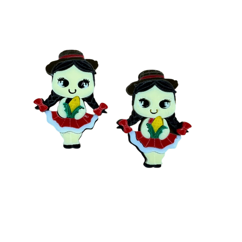 Aplique Menina Caipira Milho Verde Acrílico (4,0 cm) - 2 Unidades