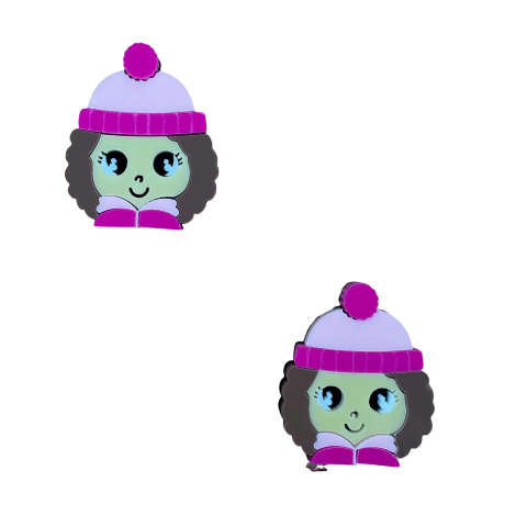 Aplique Menina Touca Rosa e Pink (4cm) Cabelo Castanho Acrílico