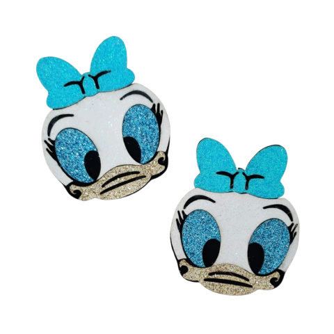 Aplique Margarida Laço Azul (5,5cm) Lonita Glitter - 2 Unidades