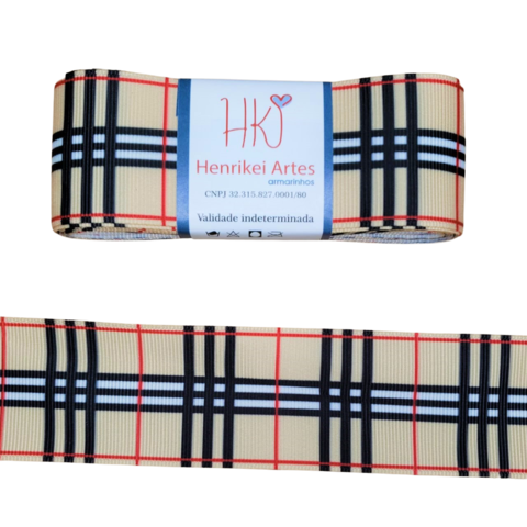 Fita Gorgurão Yama (38mm) Burberry Xadrez - 3 Metros