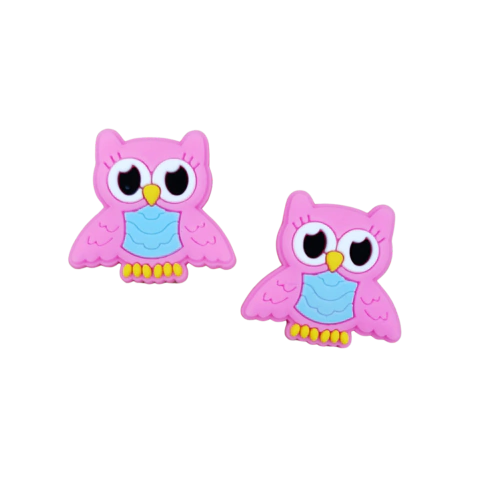 Aplique Corujinha Rosa Forte e Azul 2,9 x 2,6 cm - 2 Unidades