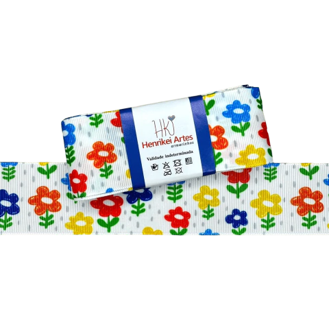 Fita Gorgurão Estampada Yama (38mm) Escolar Flores Coloridas