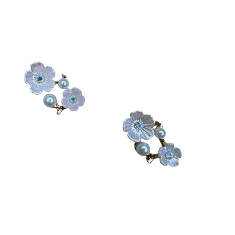 Aplique Luxo Flor Dupla Madrepérola Rosa Claro Pérola e Strass (2,5 cm) - 2 Unidades