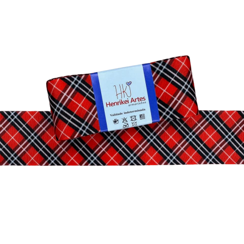 Fita Gorgurão Importada Xadrez Diagonal (38mm) Cor Vermelho e Preto Henrikei Artes