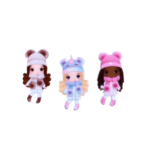 Aplique Menina Inverno Acrílico (3 modelos) - 1 Unidade de cada