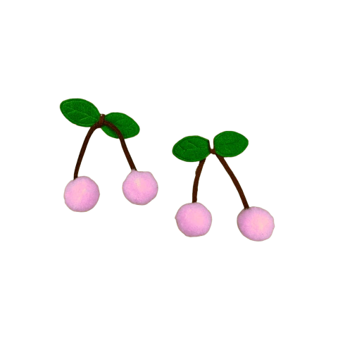 Aplique Cereja Pompom (15mm) Cor Rosa Claro - 2 Unidades