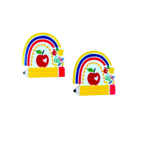 Aplique Arco Íris Maçã Lápis Acrílico (3,5cm) - 2 Unidades