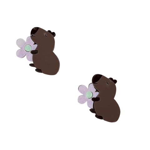 Aplique Capivara Flor Rosa Claro Glitter (4cm) Acrílico - 2 Unidades - comprar online