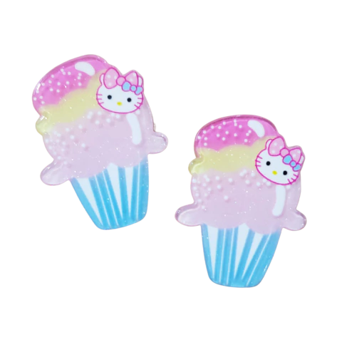 Aplique Cupcake (3,5cm) Hello Kitty Plano Acrílico - 2 Unidades