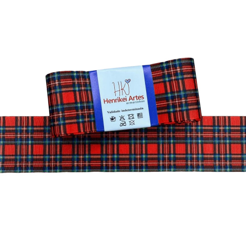Fita Gorgurão Importada Xadrez (38mm) Cor Vermelho e Verde Henrikei Artes