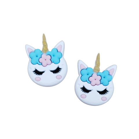 Aplique Unicórnio Flor Azul e Rosa 3,0 x 4,0 cm - 2 Unidades