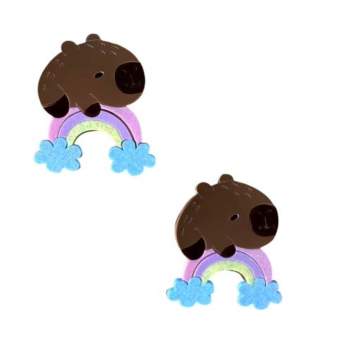 Aplique Capivara Arco Íris Glitter Candy Curvado (6cm) Acrílico - 2 Unidades - comprar online