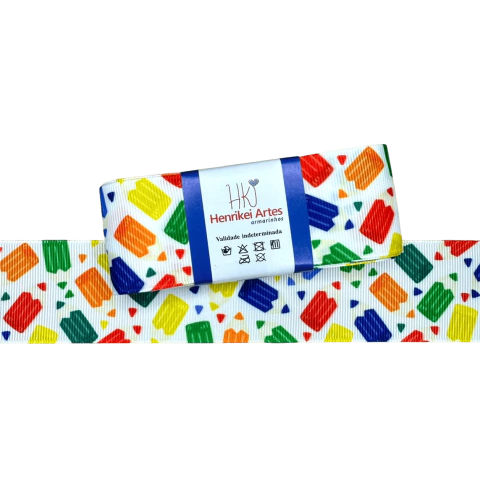 Fita Gorgurão Estampada Yama (38mm) Escolar Lápis Coloridos